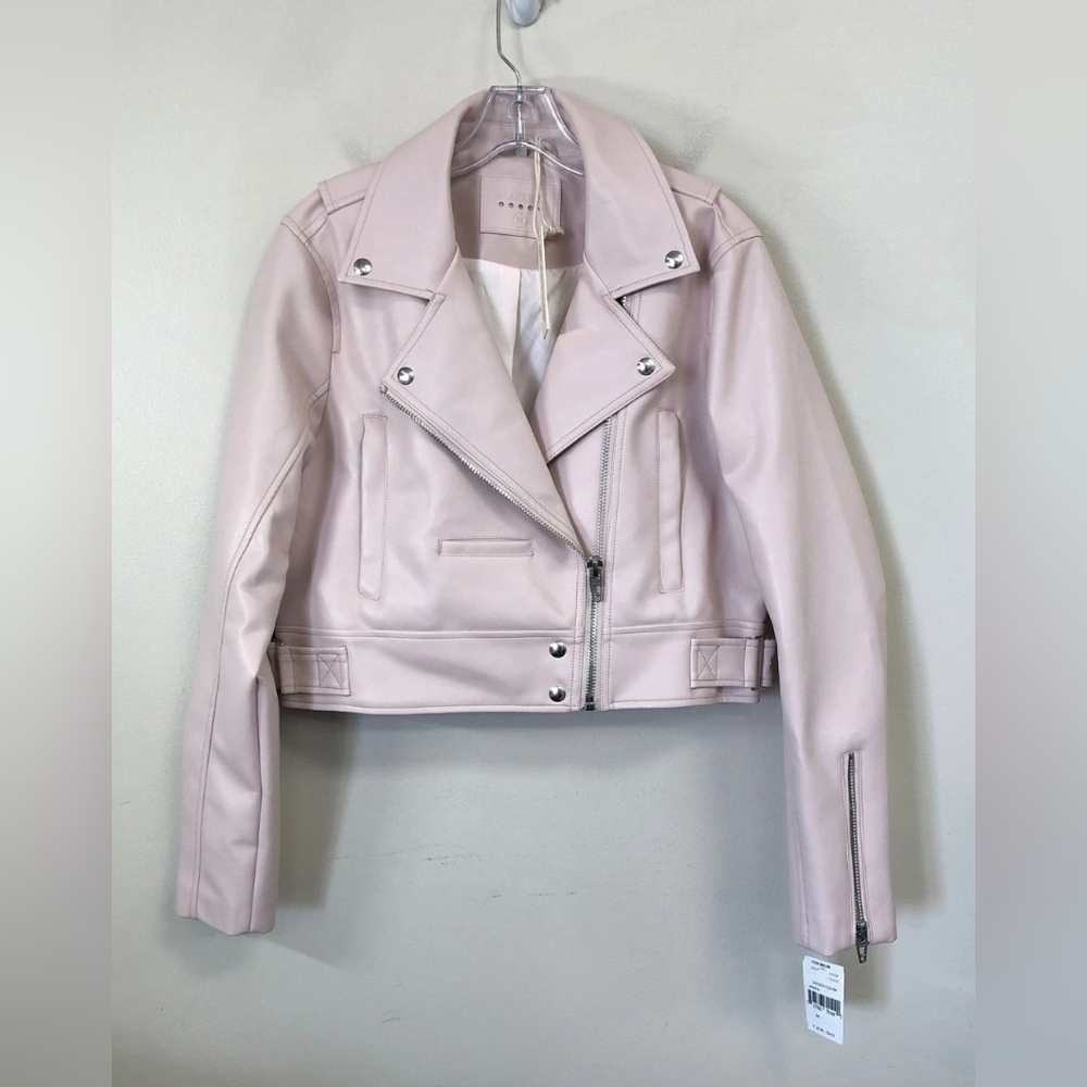 NWT NEW BLANKNYC Cropped Pink Faux Leather Motorcycle Jacket Coat Size M